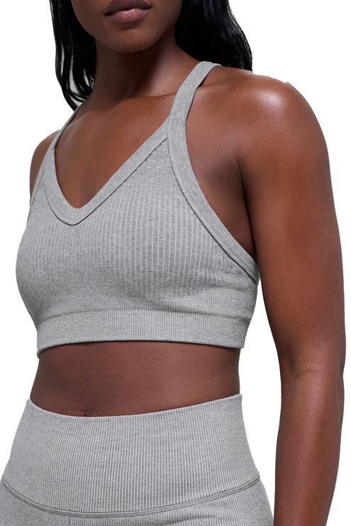 alo Women's Seamless Two Tone Rib Bra Light Misty Grey Heather