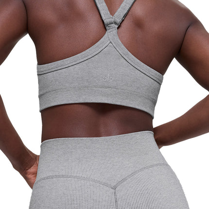 alo Women's Seamless Two Tone Rib Bra Light Misty Grey Heather