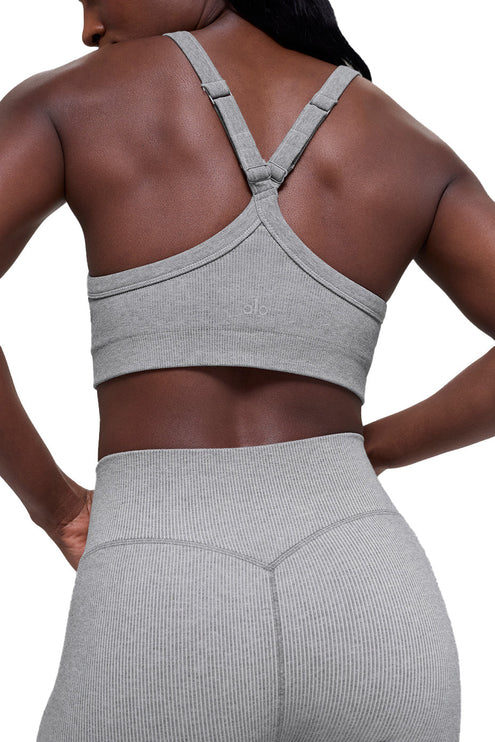 alo Women's Seamless Two Tone Rib Bra Light Misty Grey Heather