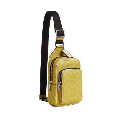 Coach Unisex Racer Sling Pack In Signature Canvas Silver/Light Citron