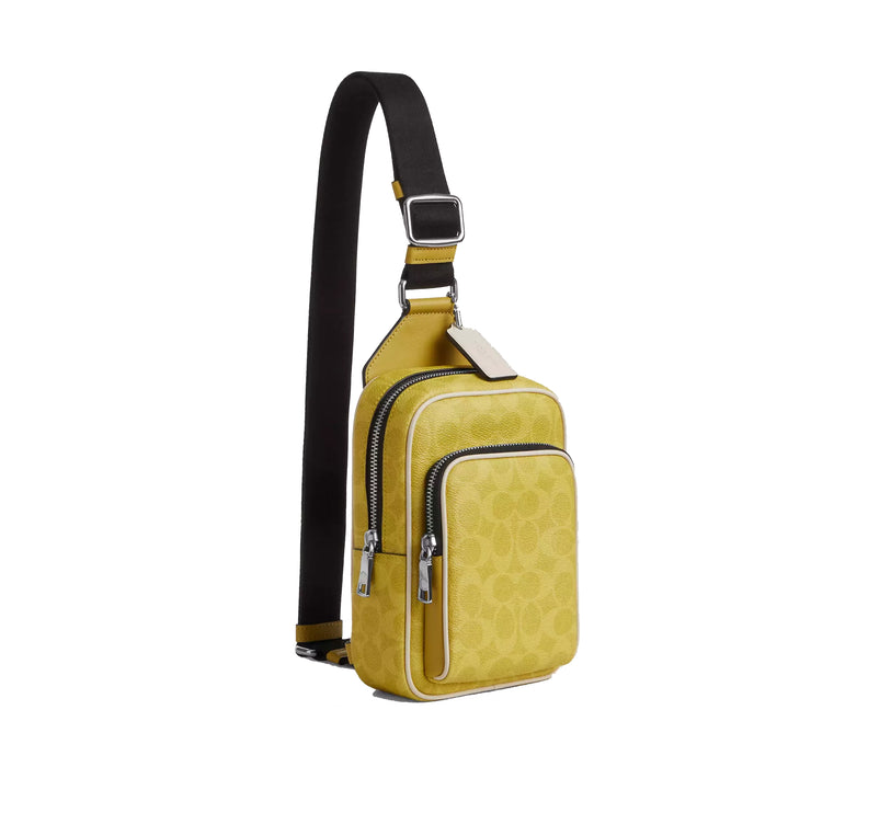 Coach Unisex Racer Sling Pack In Signature Canvas Silver/Light Citron