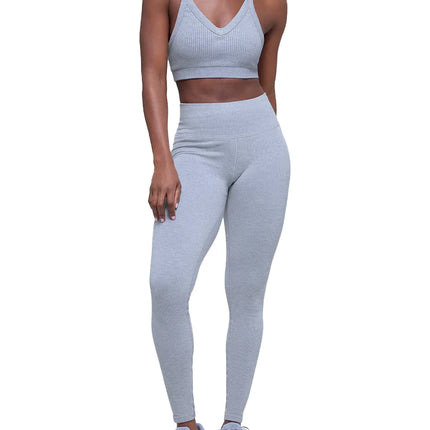 alo Women's Seamless Two Tone Rib Bra Winter Frost Heather