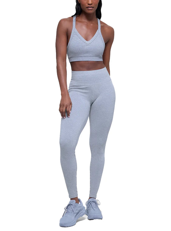 alo Women's Seamless Two Tone Rib Bra Winter Frost Heather