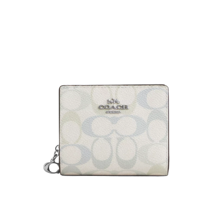 Coach Women's  Snap Wallet In Pretty Signature Canvas Silver/Chalk/Blue