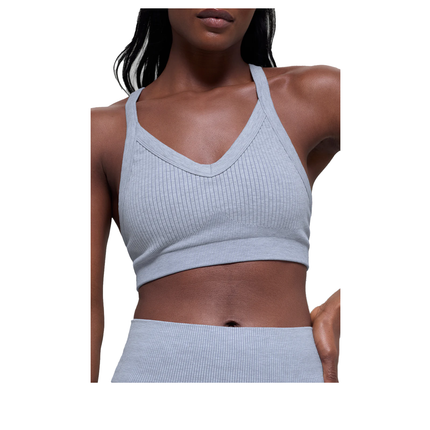 alo Women's Seamless Two Tone Rib Bra Winter Frost Heather