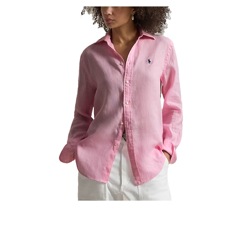 Polo Ralph Lauren Women's Classic Fit Linen Shirt Carmel Pink