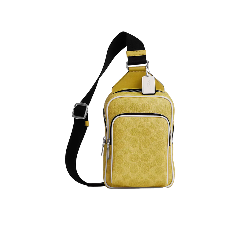 Coach Unisex Racer Sling Pack In Signature Canvas Silver/Light Citron