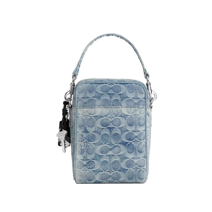 Coach Unisex Tristan Crossbody Bag 14 In Loved Signature Denim With Charms Silver/Light Indigo