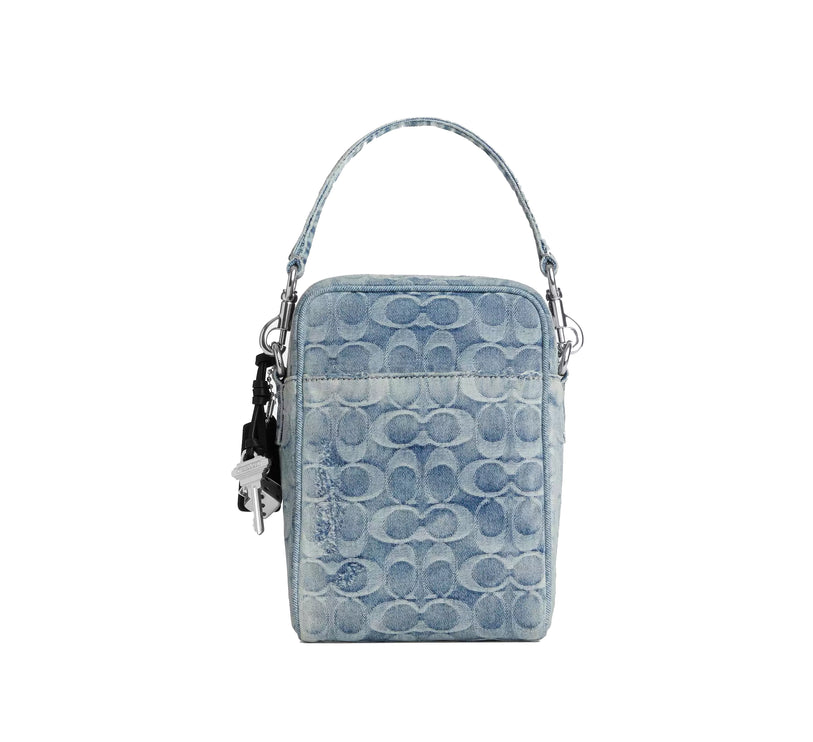 Coach Unisex Tristan Crossbody Bag 14 In Loved Signature Denim With Charms Silver/Light Indigo