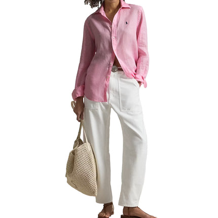 Polo Ralph Lauren Women's Classic Fit Linen Shirt Carmel Pink