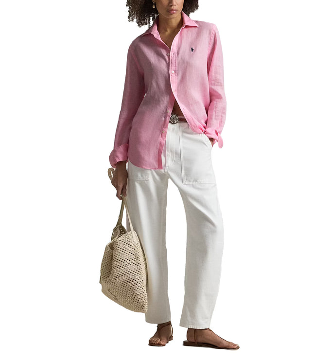 Polo Ralph Lauren Women's Classic Fit Linen Shirt Carmel Pink
