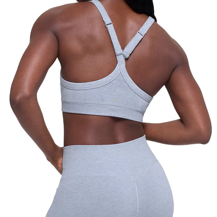 alo Women's Seamless Two Tone Rib Bra Winter Frost Heather