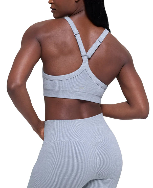 alo Women's Seamless Two Tone Rib Bra Winter Frost Heather