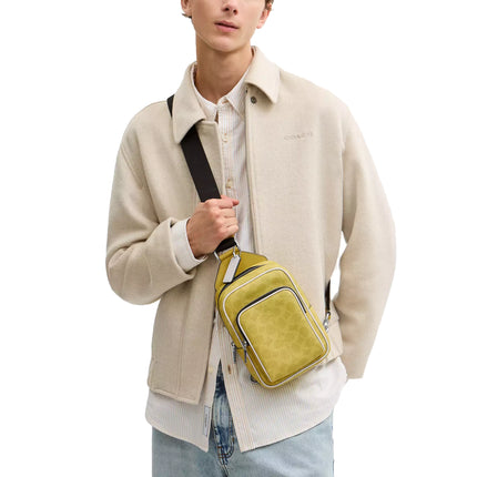 Coach Unisex Racer Sling Pack In Signature Canvas Silver/Light Citron