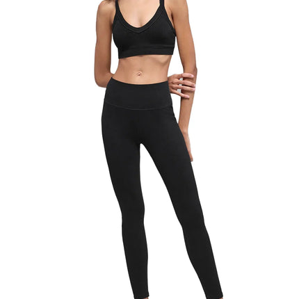 alo Women's Seamless Two Tone Rib Bra Black