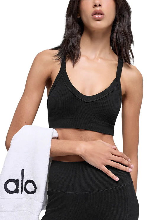 alo Women's Seamless Two Tone Rib Bra Black