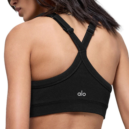alo Women's Seamless Two Tone Rib Bra Black