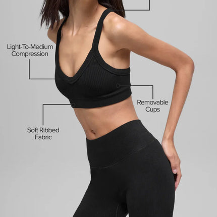 alo Women's Seamless Two Tone Rib Bra Black
