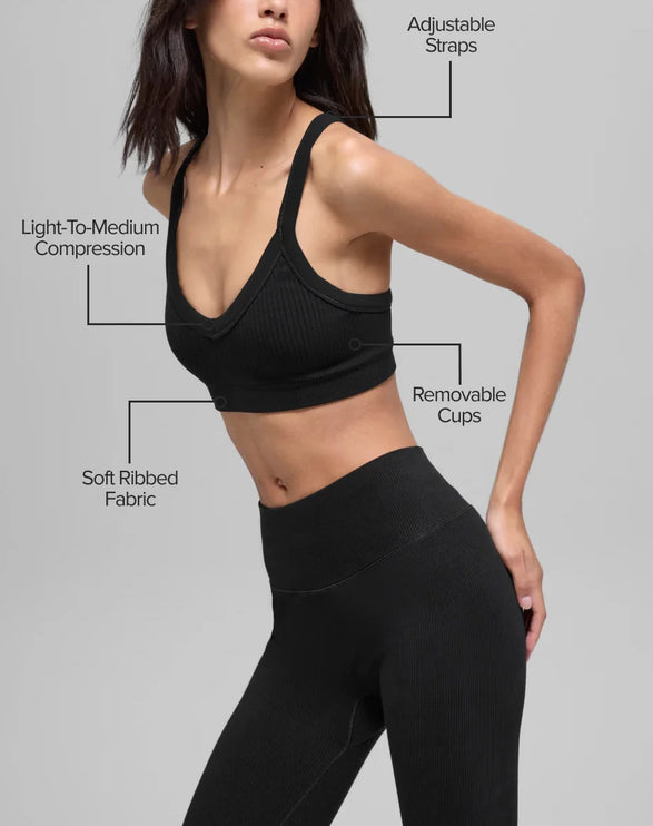 alo Women's Seamless Two Tone Rib Bra Black