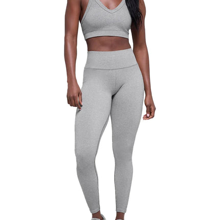 alo Women's Seamless Two Tone Rib Bra Light Misty Grey Heather