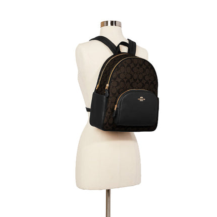 Coach Women's Court Backpack In Signature Canvas Gold/Brown Black