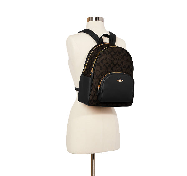 Coach Women's Court Backpack In Signature Canvas Gold/Brown Black