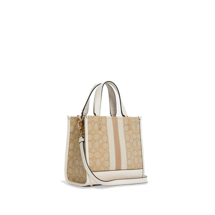 Coach Women's Dempsey Tote 22 In Signature Jacquard With Stripe And Coach Patch Gold/Light Khaki Chalk
