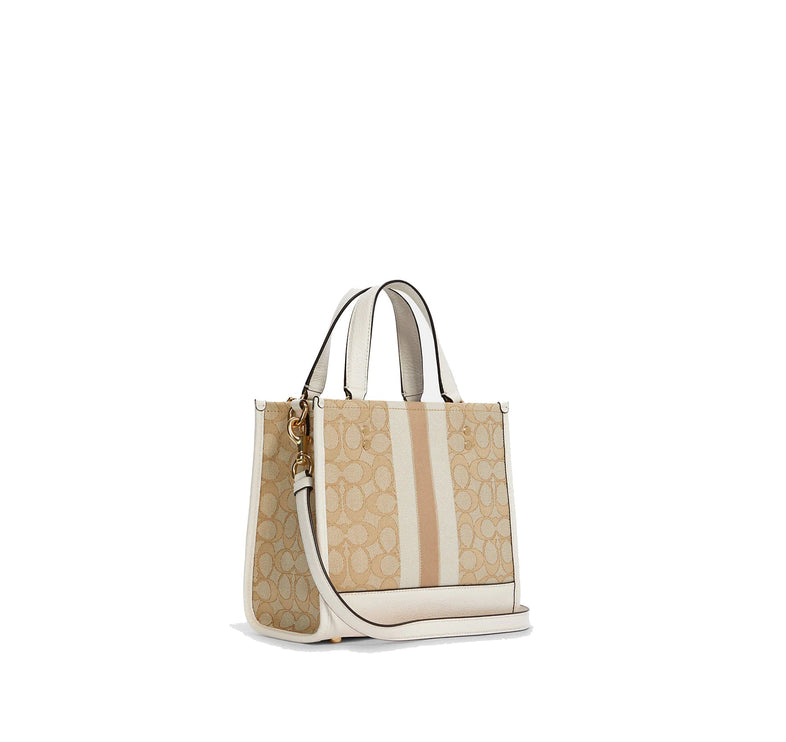 Coach Women's Dempsey Tote 22 In Signature Jacquard With Stripe And Coach Patch Gold/Light Khaki Chalk