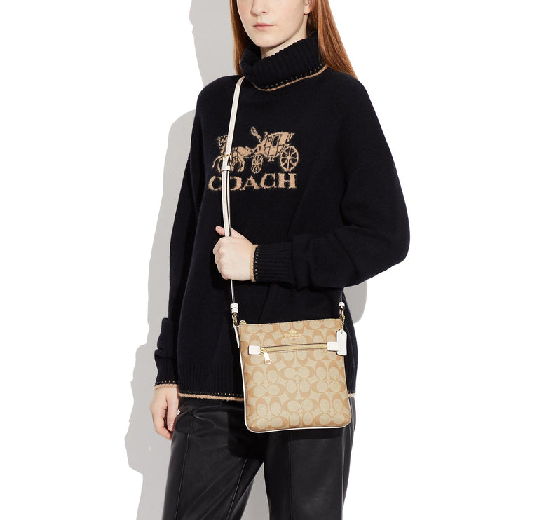 Coach Women's Mini Rowan File Bag In Signature Canvas Gold/Light Khaki Chalk