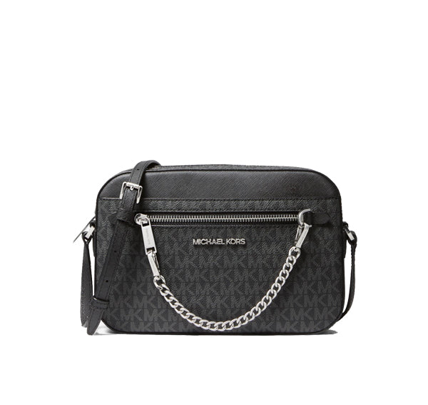 Michael Kors Women's Jet Set Large Logo Crossbody Bag Silver/Black